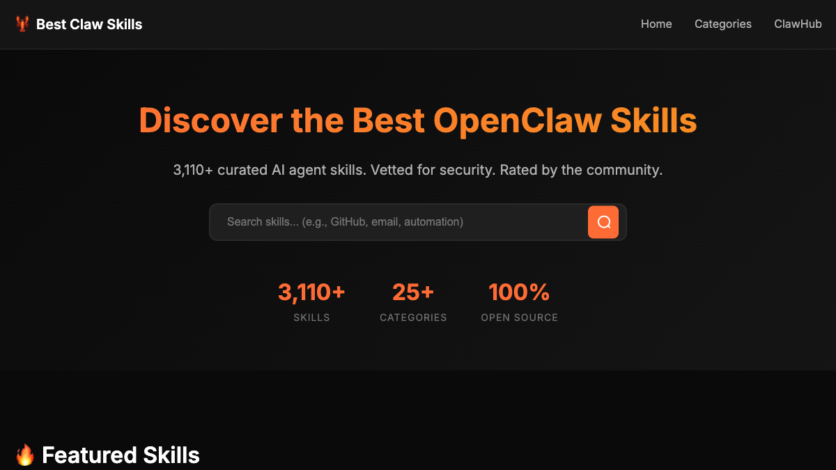 Best Claw Skills website screenshot