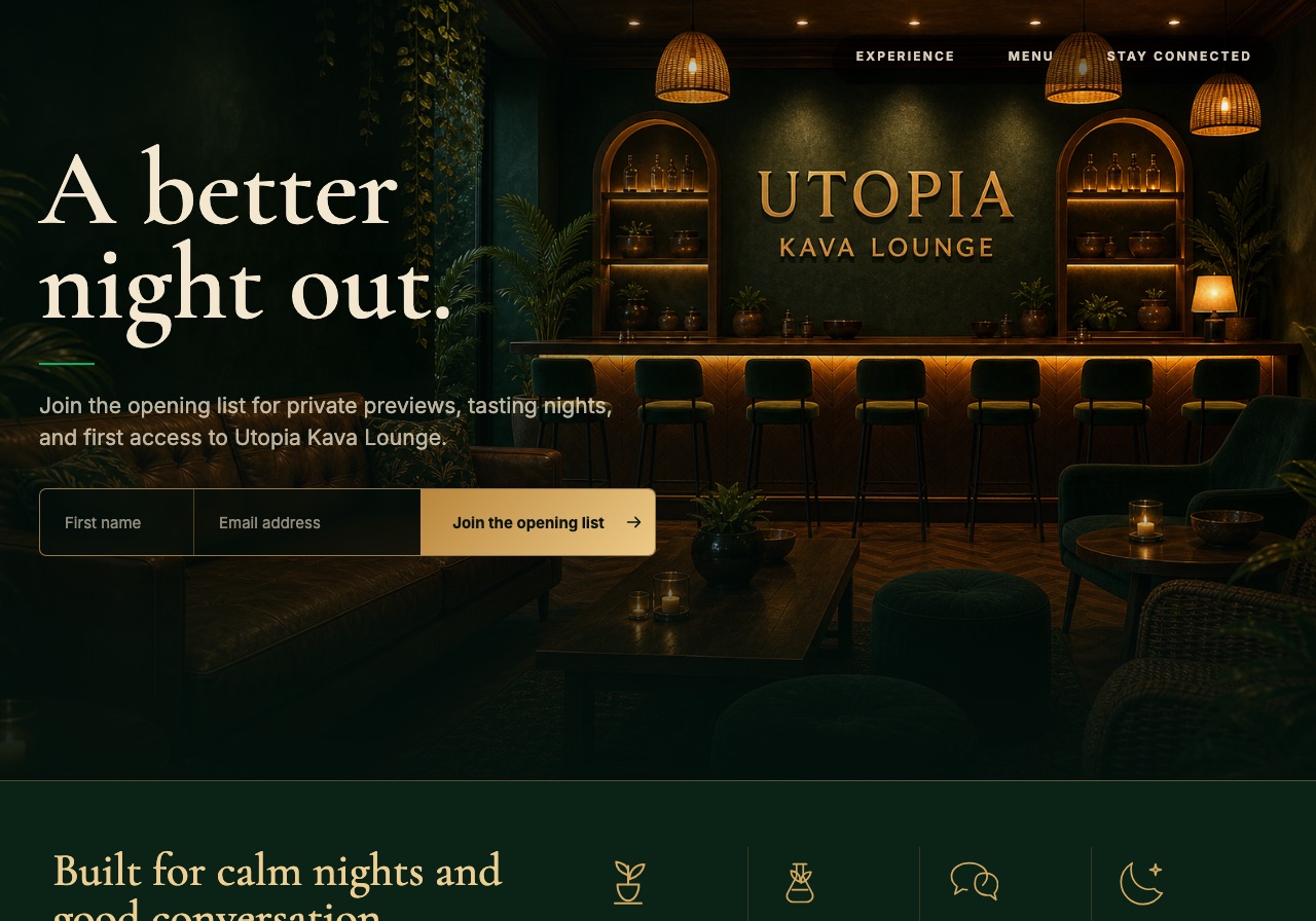 Utopia Kava Lounge website screenshot